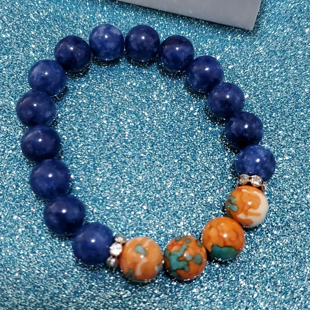 Semi Precious Lapis Lazuli & Rain Smooth Stones Bracelet